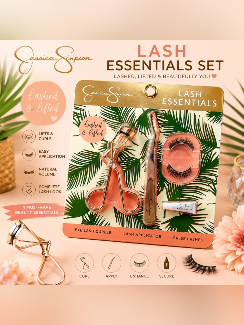 Jessica Simpson Lash Essentials Set Curler Applicator False Lashes NWT